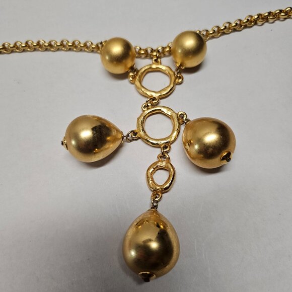 Signed POGGI Paris French Coutre Gold Tone Statement Necklace Pear Ball Drop - Picture 12 of 14